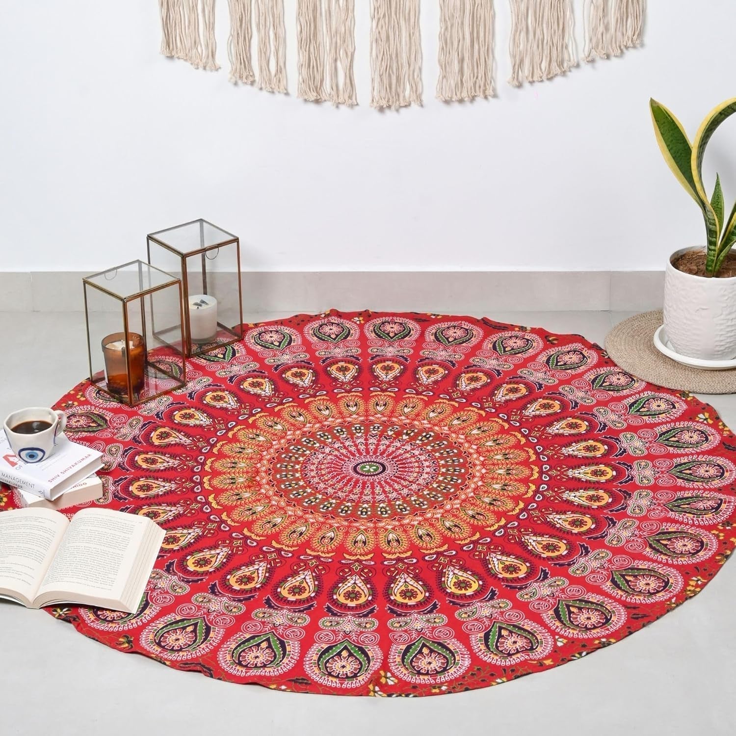 Tapiserie rotunda peacock mandala centimetri roundie hippie fata Casa - Accesorii si Decoratiuni Naty Shop Roșu auriu D-48"