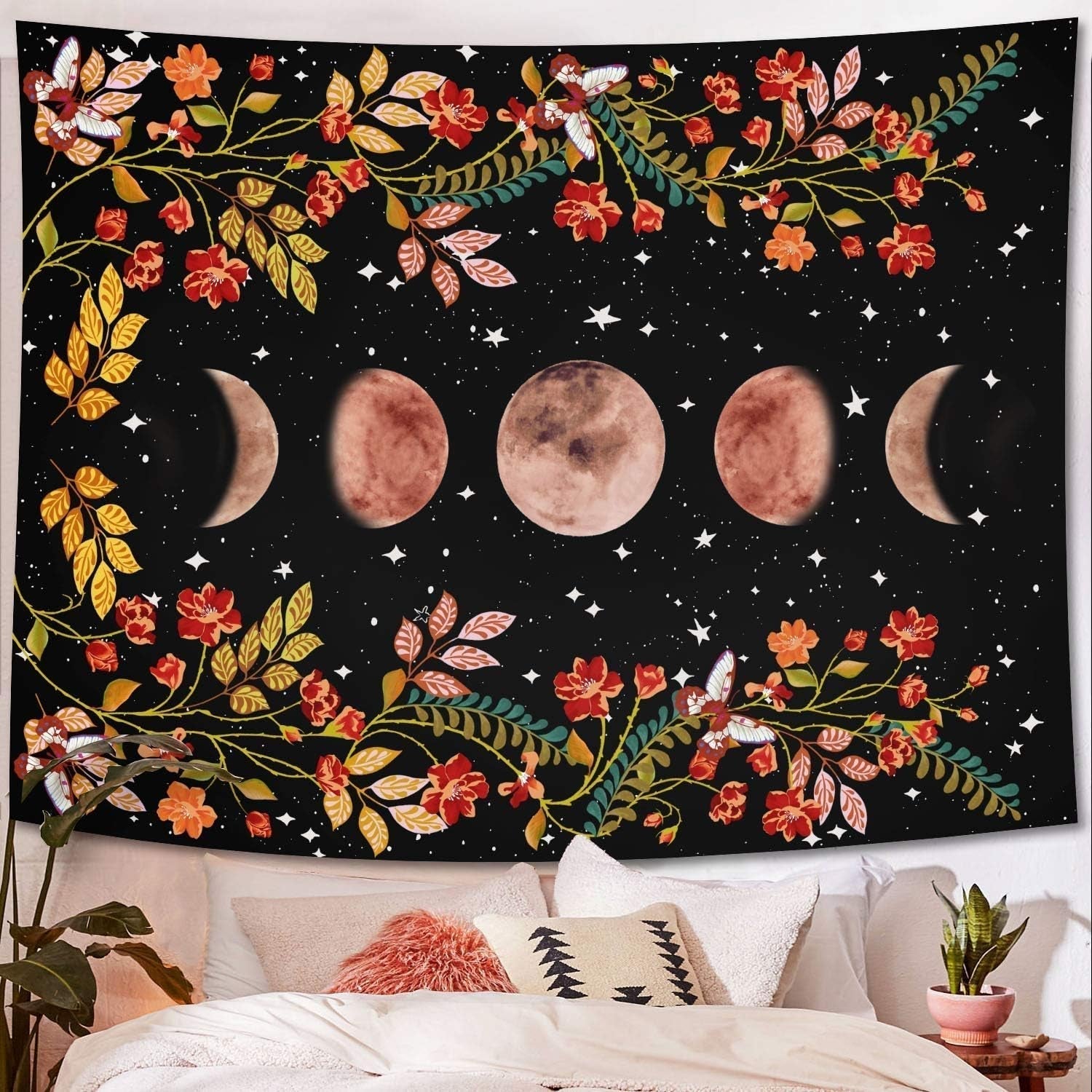 Tapiserie yisumei estetica luna flori negru dimensiune Casa - Accesorii si Decoratiuni Naty Shop
