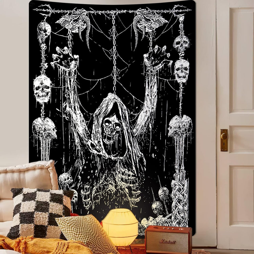 Tapiserie yrendenge craniu uman negru alb Casa - Accesorii si Decoratiuni Naty Shop