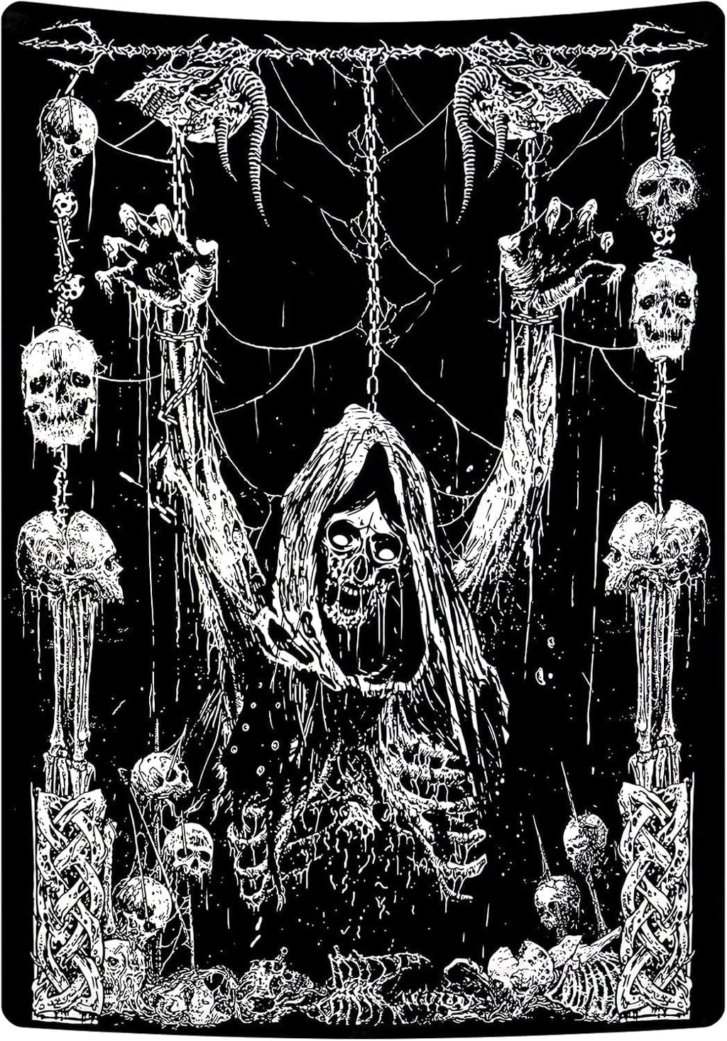 Tapiserie yrendenge craniu uman negru alb Casa - Accesorii si Decoratiuni Naty Shop Alb și negru 150L X 130B Cm