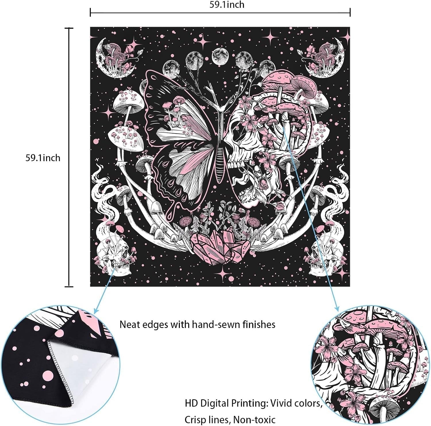 Tapiserie yrendenge fluturi schelet ciuperci casa stele luna Casa - Accesorii si Decoratiuni Naty Shop