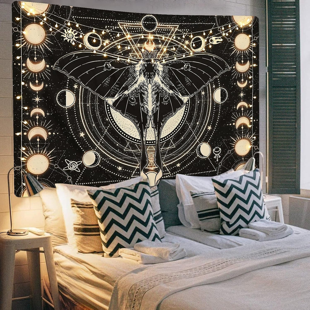 Tapiserie yrendenge moth negru sun moon natural Casa - Accesorii si Decoratiuni Naty Shop