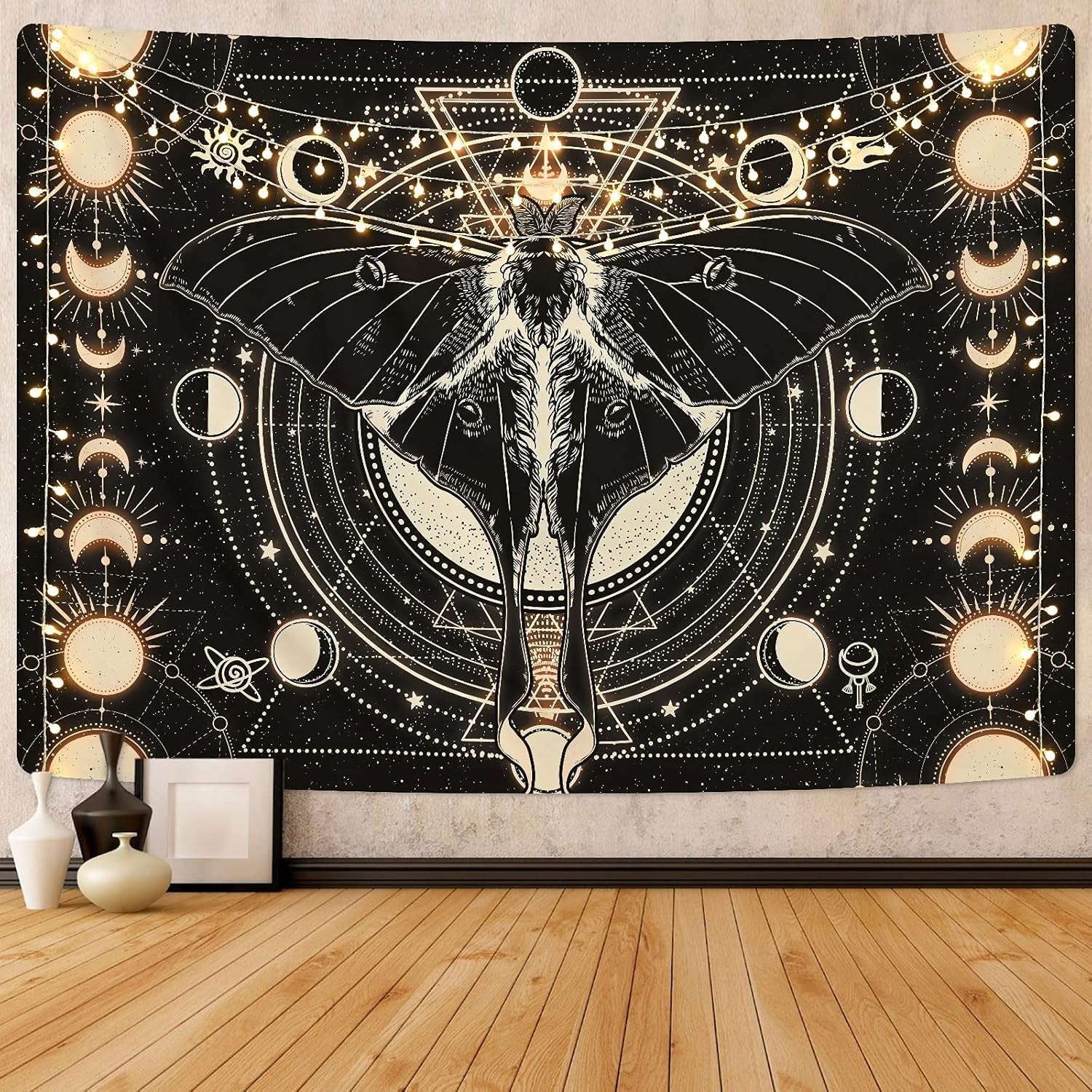 Tapiserie yrendenge moth negru sun moon natural Casa - Accesorii si Decoratiuni Naty Shop Default Title