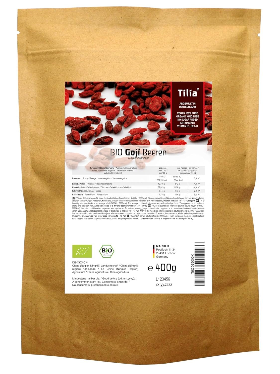 Tilia BIO Goji fructe de padure 1 kg Produse deshidratate Naty Shop 400 G (1 pachet)