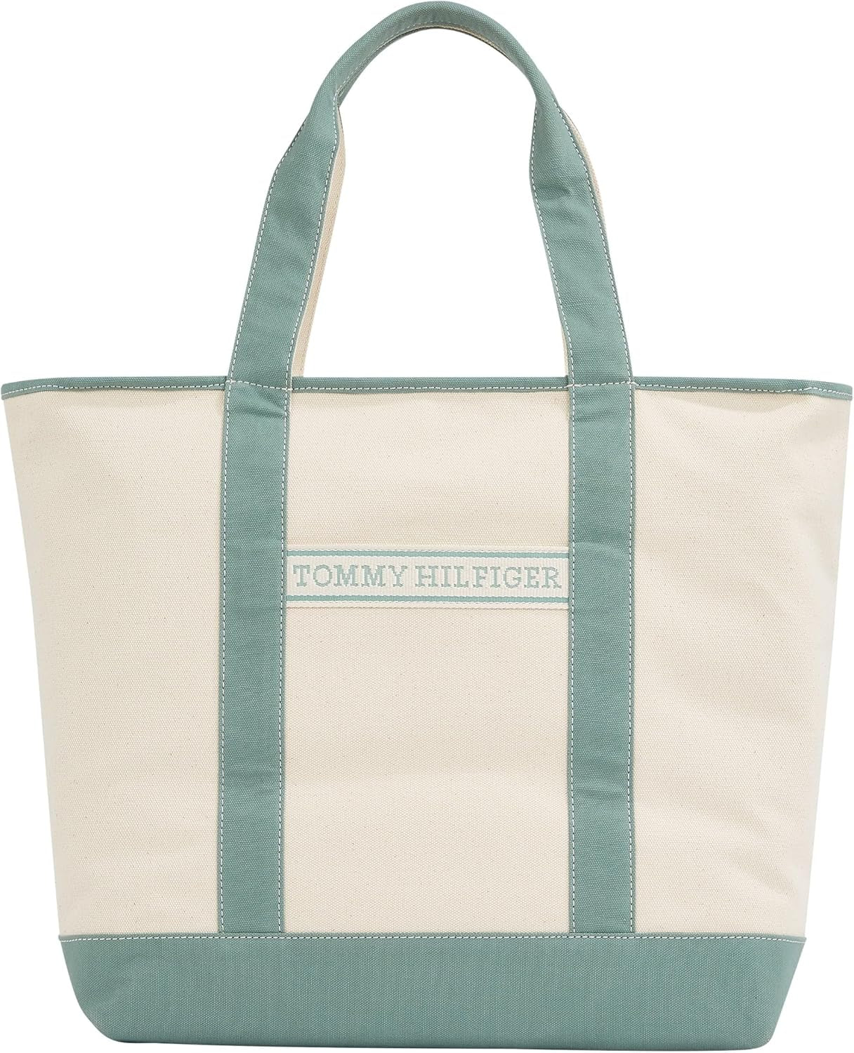 TOMMY HILFIGER Femeii Th Vara Canvas Tote Aw0aw17421 Tote sac Genti Femei Naty Shop Verde (Charming Green)