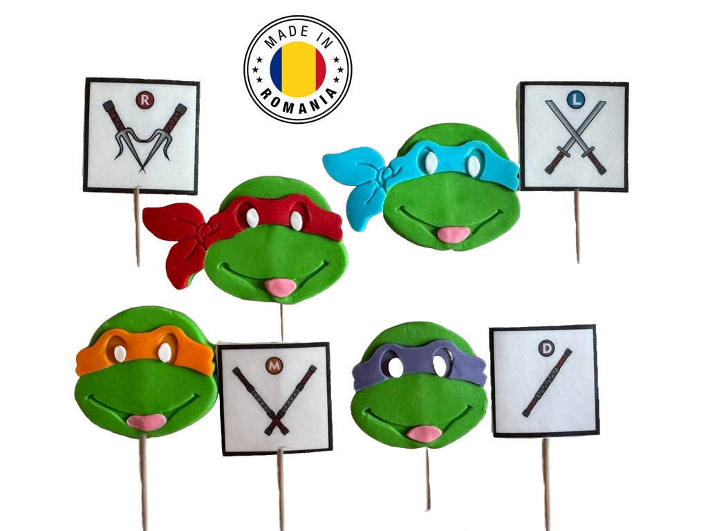 Set 8 decoratiuni comestibile din zahar, Testoasele Ninja Decoratiuni din Pasta de Zahar Nati Shop