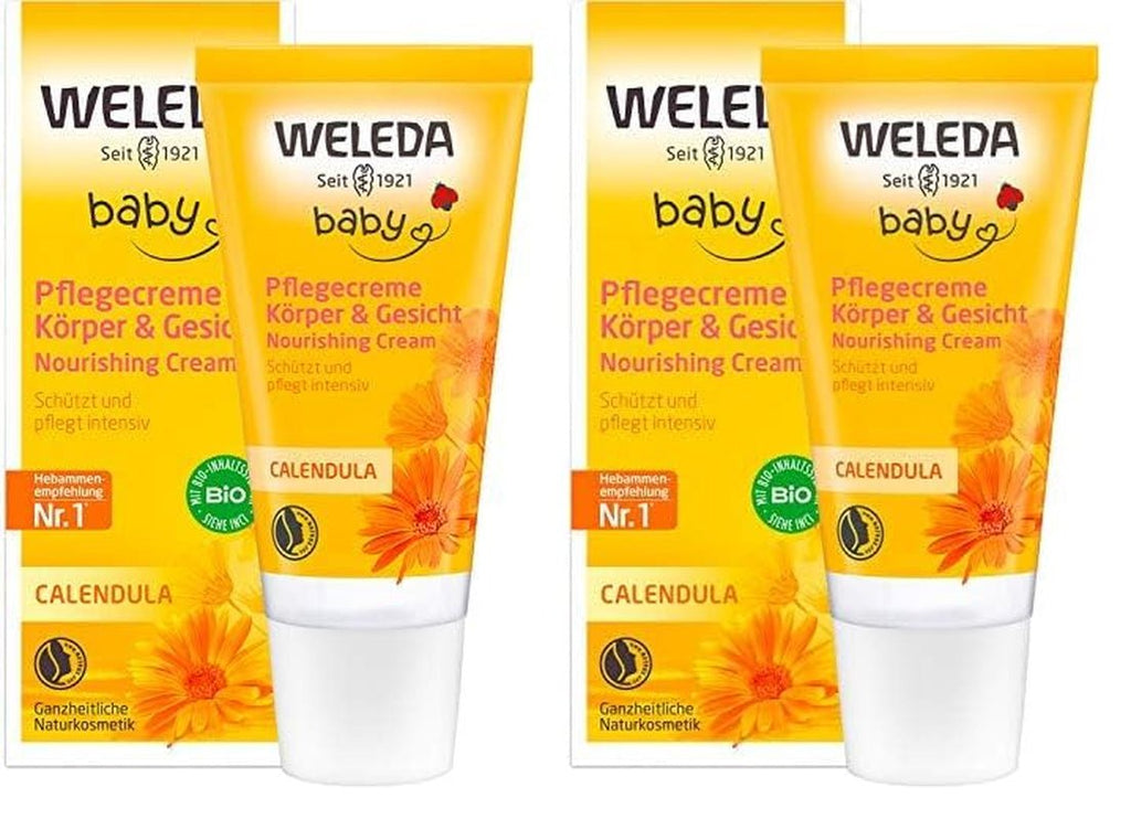 WELEDA Organic Baby Calendula Care Cream Body & Face 30ml - Cremă de față / cremă de piele pentru cosmetice naturale cu ulei de susan și lanolină pentru îngrijirea pielii uscate. Cremă hidratantă de îngrijire pentru bebeluși și copii Copii - Baie si Skincare Naty Shop Titlu implicit