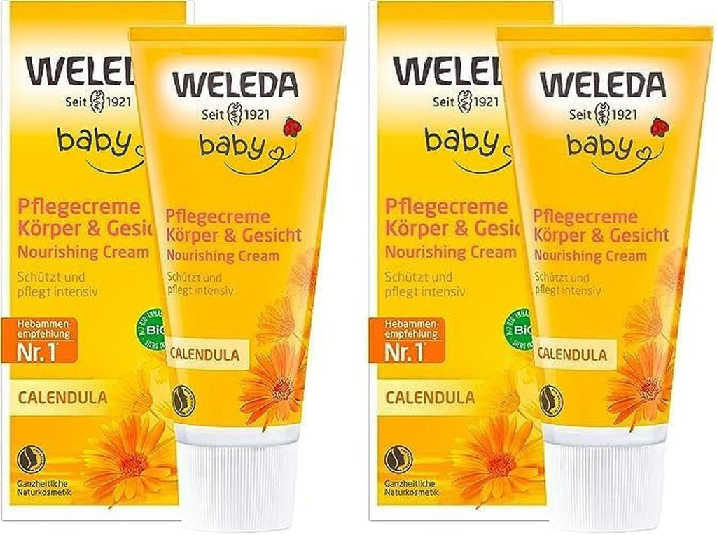 WELEDA Organic Baby Calendula Care Cream Body & Face 75ml - Cremă de față / cremă de piele pentru cosmetice naturale cu ulei de susan și lanolină pentru îngrijirea pielii uscate. Cremă hidratantă de îngrijire pentru bebeluși și copii Copii - Baie si Skincare Naty Shop Titlu implicit