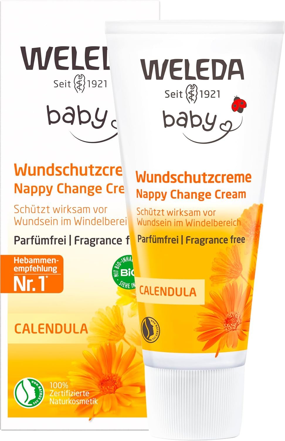 WELEDA Organic Baby Calendula Wound Protection Cream 75ml - Cosmetice naturale unguent pentru răni / cremă pentru bebeluși pentru protecția pielii sensibile a bebelușului în zona scutecelor. Ajută la roșeață, piele iritată și durere Copii - Baie si Skincare Naty Shop Cremă de protecție a rănilor 75ml fără parfum