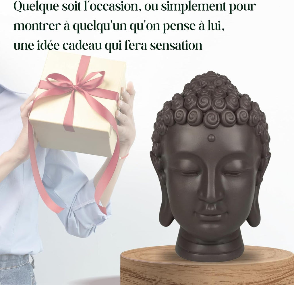 Zen'Light - Statuetă cu cap de Buddha - Decorațiune pentru Zen, meditație și feng shui - Cadou pentru o atmosferă relaxantă și spirituală - Statuetă de Buddha - Înălțime: 20 cm - Culoare: verde/maro Statuete si sculpturi Naty Shop
